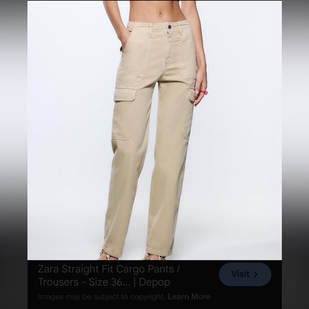 50%offw❤️ ZARA Women’s Cargo Pants Mid Rise Cotton – Beige (Size 8